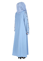 Being Muslims Contrast Sleeve Embroidery Qatari Nida Abaya Sky Blue