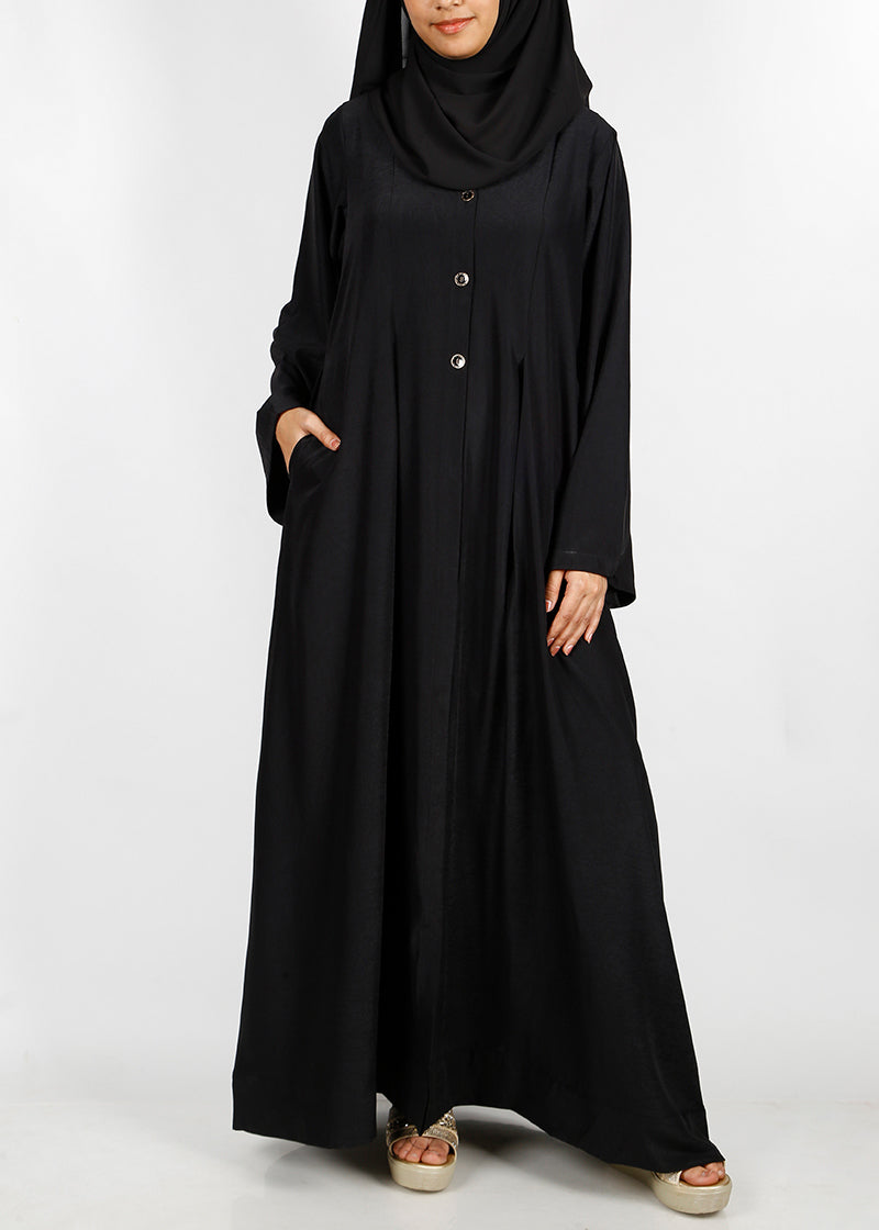 BeingMuslims button-front pleated flowy abaya Black