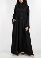 BeingMuslims button-front pleated flowy abaya Black