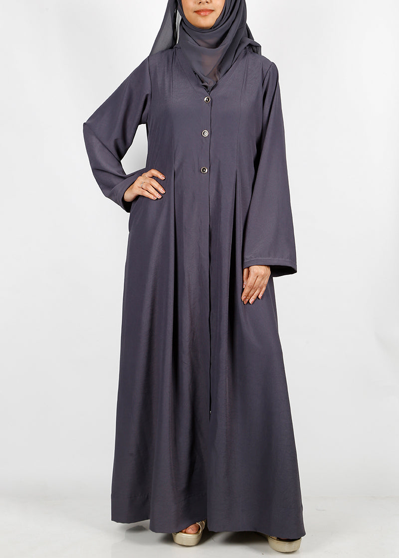 BeingMuslims button-front pleated flowy abaya Dark Grey