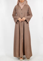 BeingMuslims button-front pleated flowy abaya Oak Brown