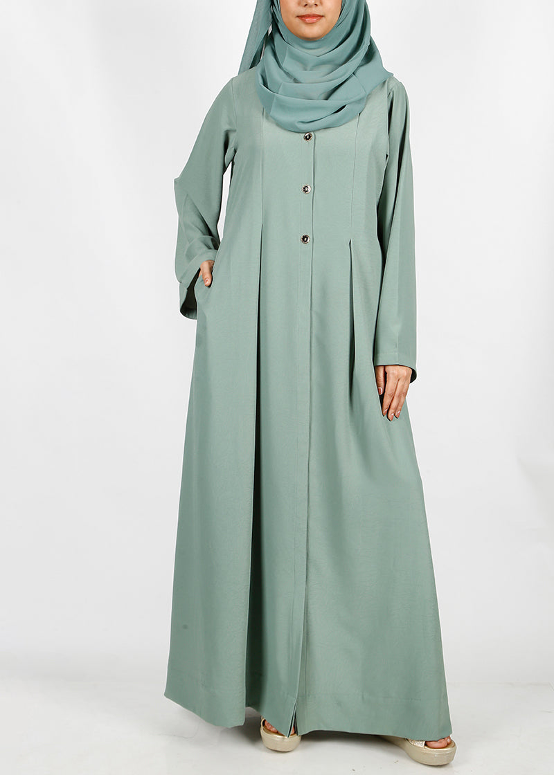 BeingMuslims button-front pleated flowy abaya Sage Green