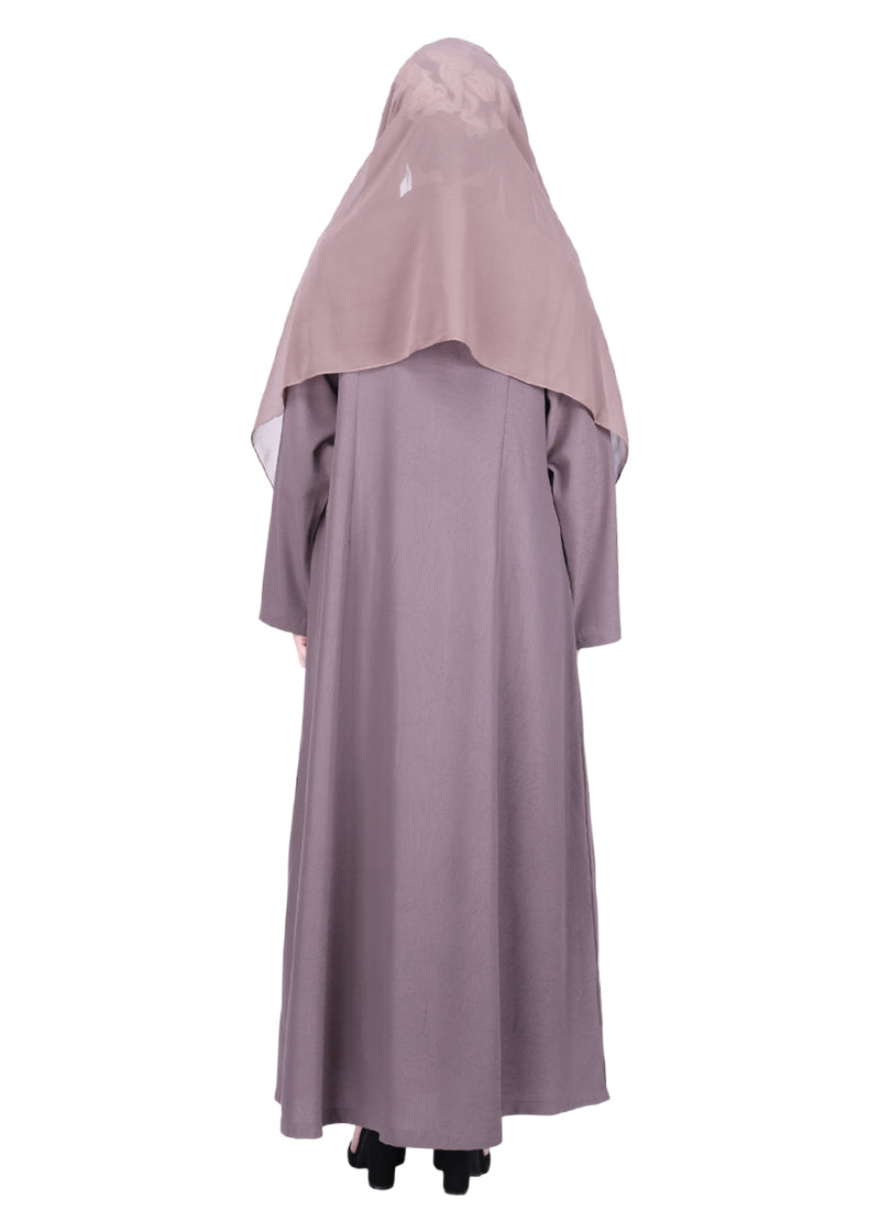 Being Muslims Sleek Abaya with Zipper and Pockets Dull Purple