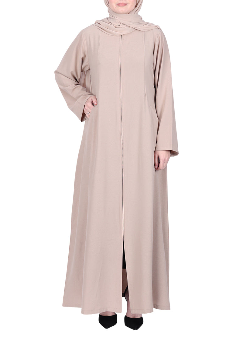 Being Muslims Sleek Abaya with Zipper and Pockets Beige