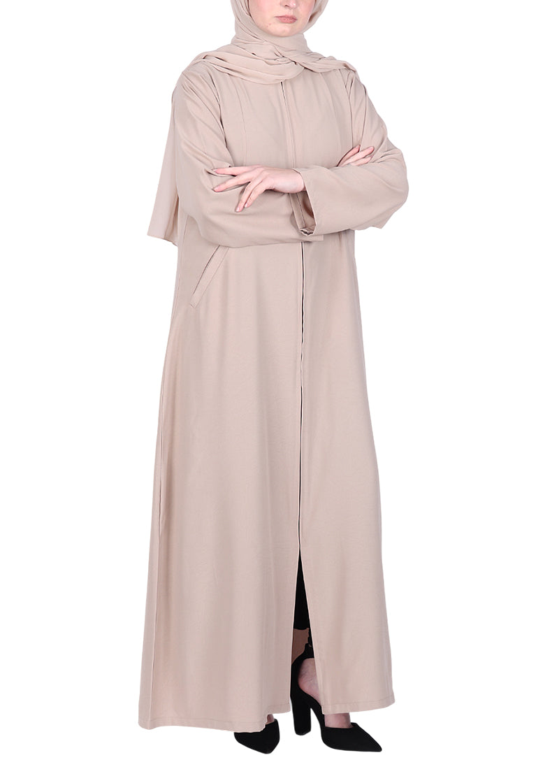 Being Muslims Sleek Abaya with Zipper and Pockets Beige