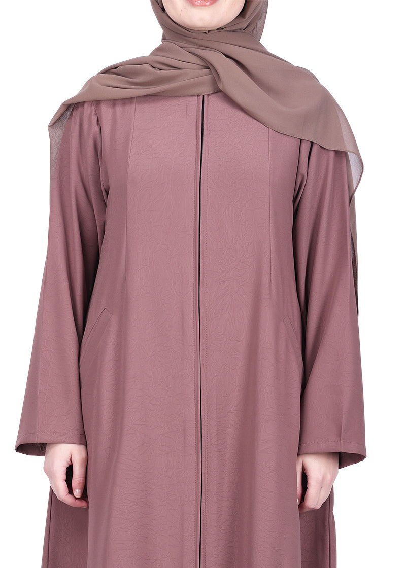 Being Muslims Sleek Abaya with Zipper and Pockets Burnish Brown