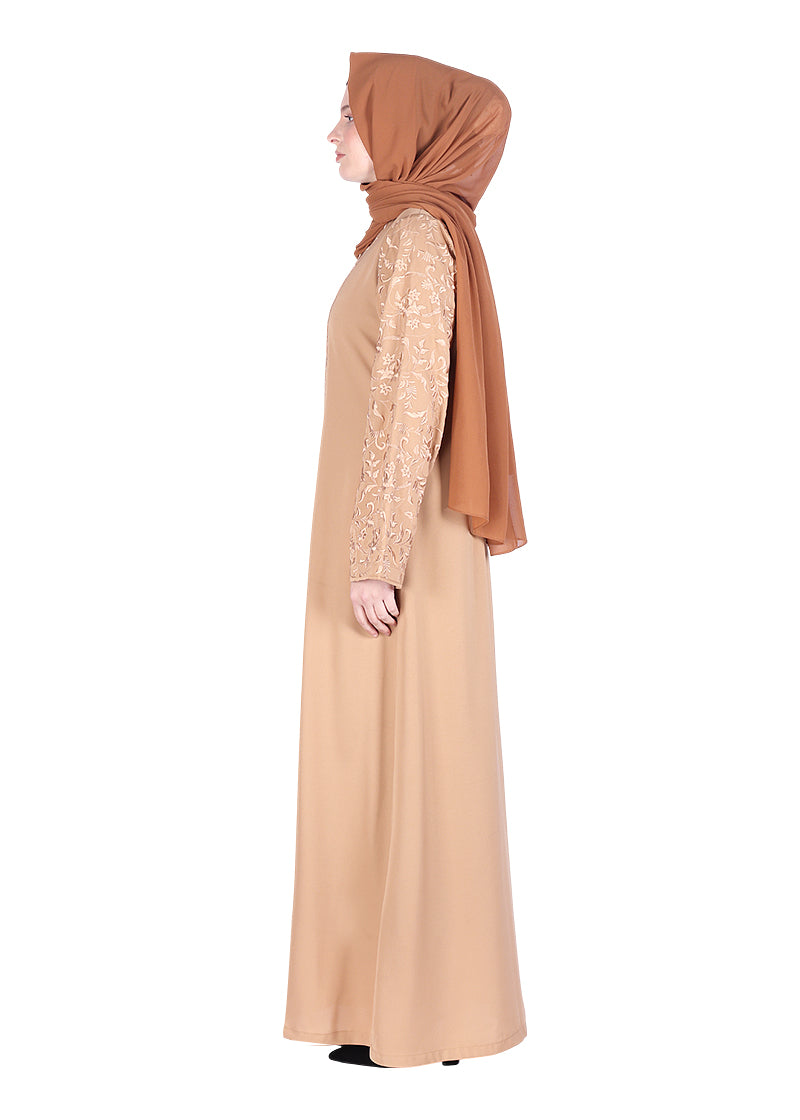 Being Muslims Abaya with Magnificent Rich Embroidery Beige
