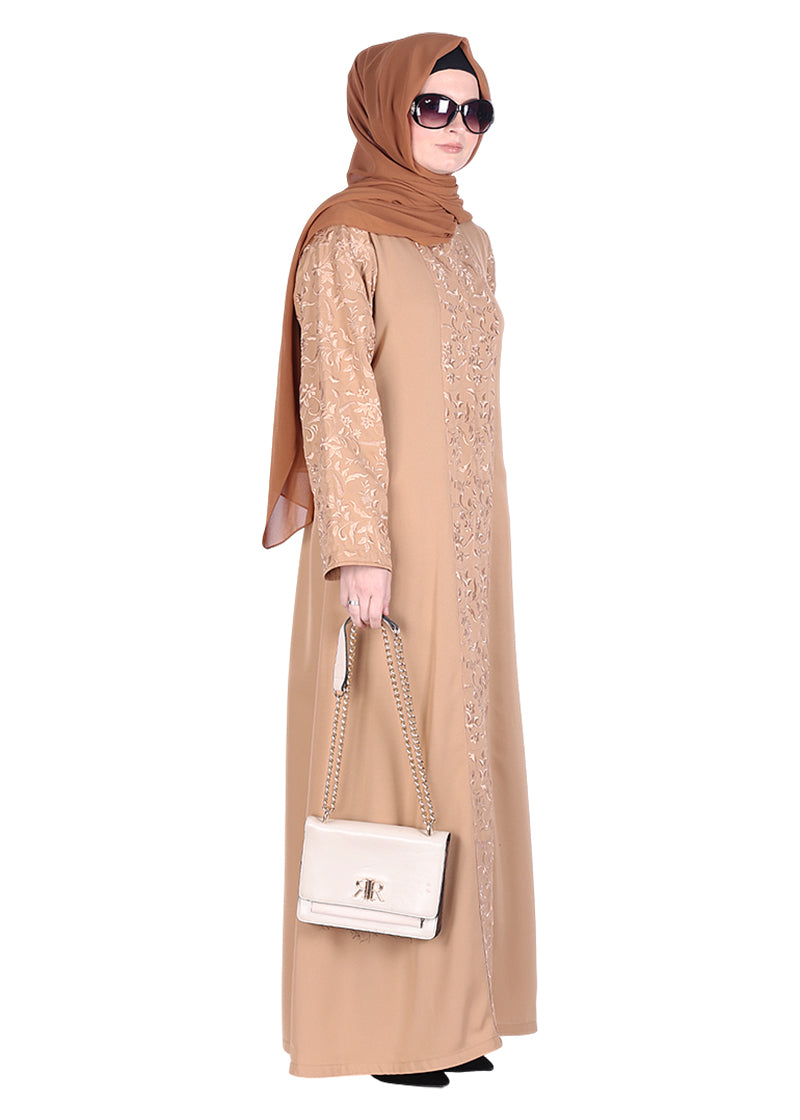 Being Muslims Abaya with Magnificent Rich Embroidery Beige