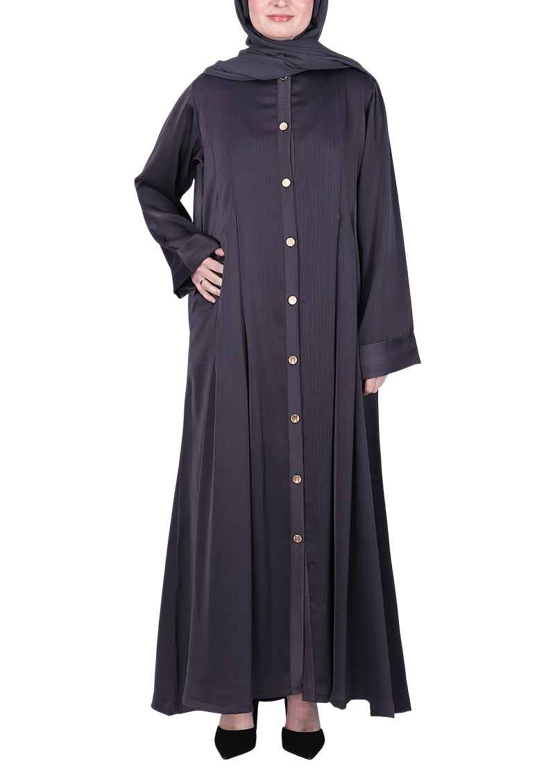 Being Muslims Simple n Stylish Front Open Abaya Dark Grey