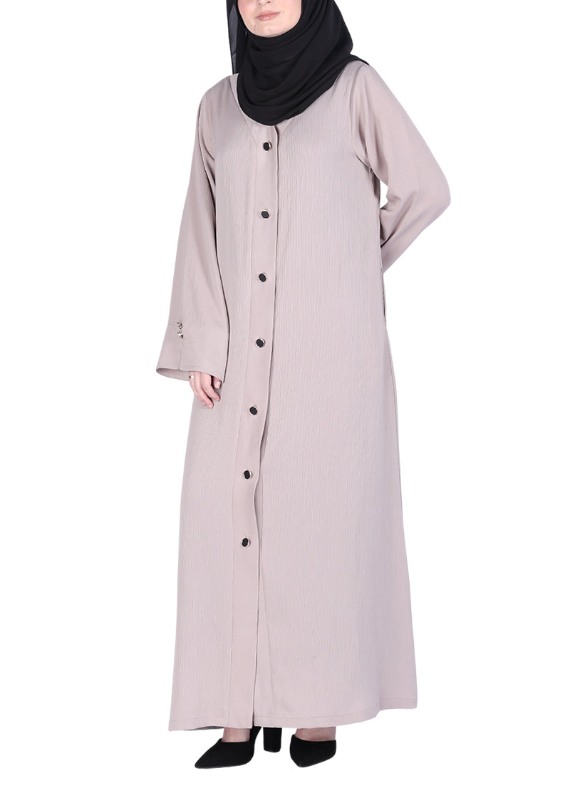 BeingMuslims Flowy Distinguished Abaya Light Beige