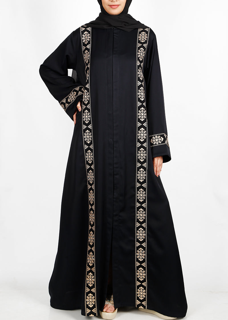 BeingMuslims Abaya with Gold Vertical embroidery