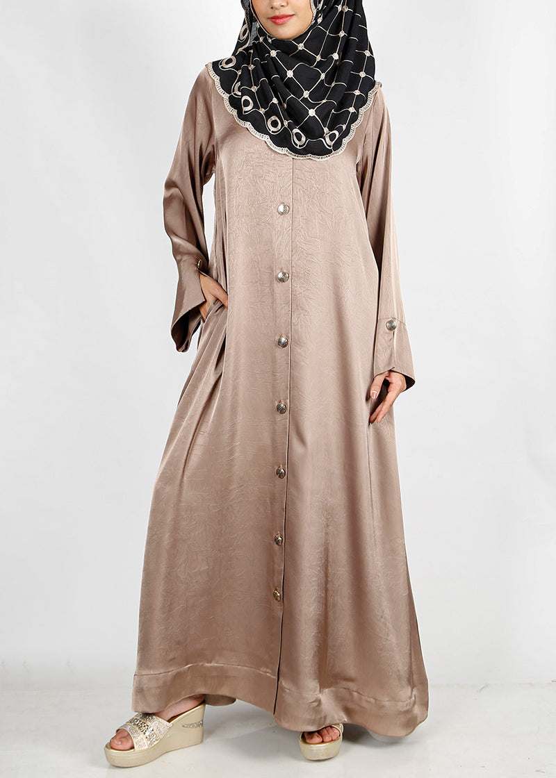 BeingMuslims Textured Elite Crush Abaya Oak Brown