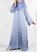 BeingMuslims Button-front Lustrous Abaya Bluish Grey