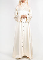 BeingMuslims Button-front Lustrous Abaya Cream