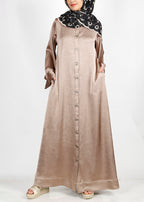 BeingMuslims Button-front Lustrous Abaya Oak Brown