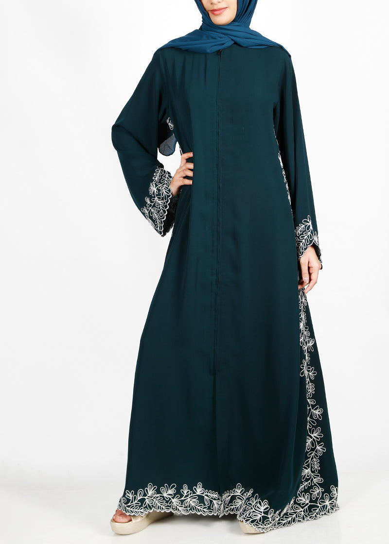 BeingMuslims Graceful Side Embroidered Abaya Bottel Green