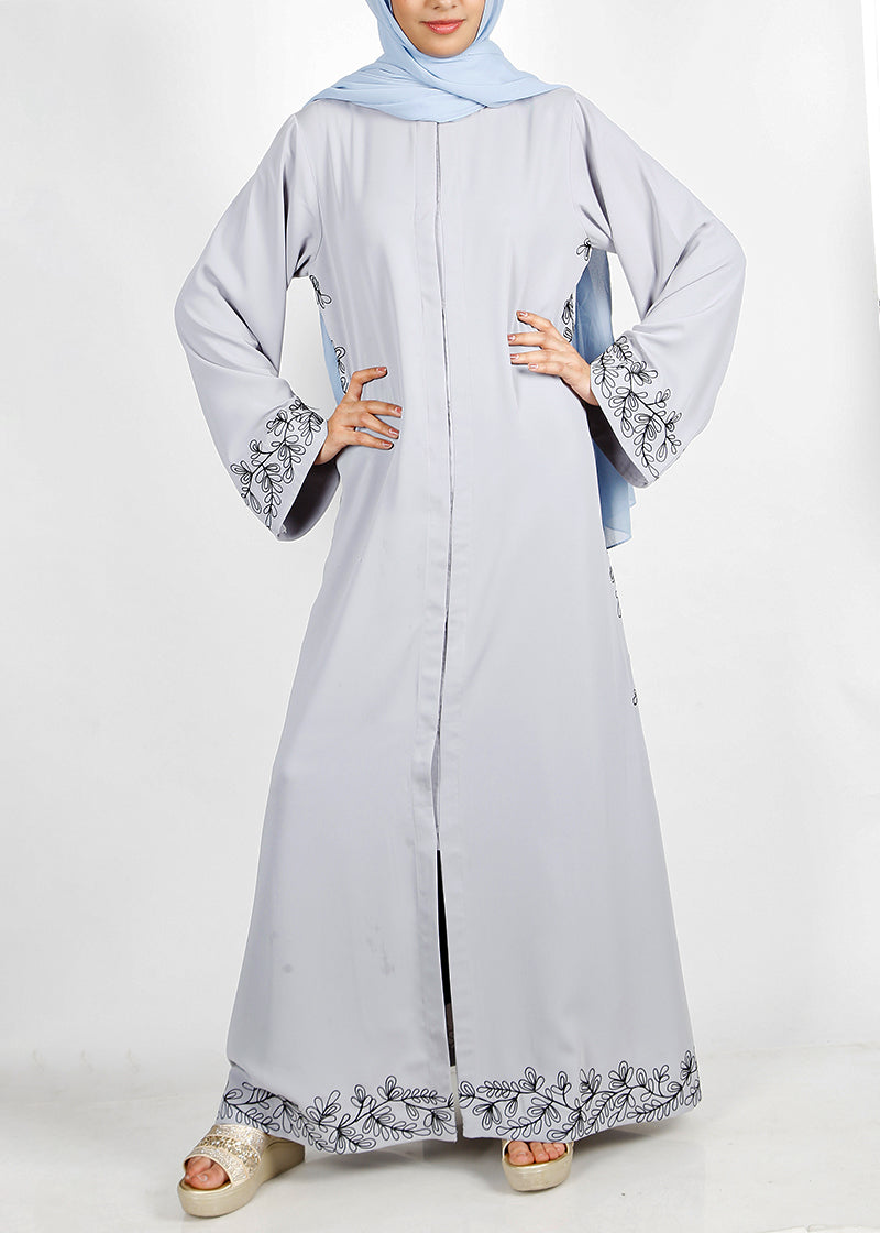 BeingMuslims Graceful Side Embroidered Abaya Ice Blue
