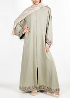 BeingMuslims Graceful Side Embroidered Abaya Dead Mint