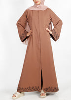 BeingMuslims Graceful Side Embroidered Abaya Oak Brown