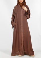BeingMuslims Purple Dubai Style Abaya with Cut-dana work on sleeves Chocolate Brown