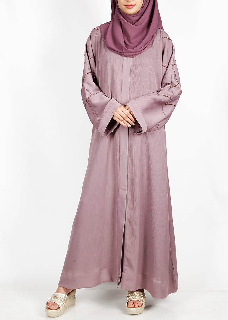 BeingMuslims Purple Dubai Style Abaya with Cut-dana work on sleeves