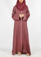 BeingMuslims Purple Dubai Style Abaya with Cut-dana work on sleeves Onion Pink