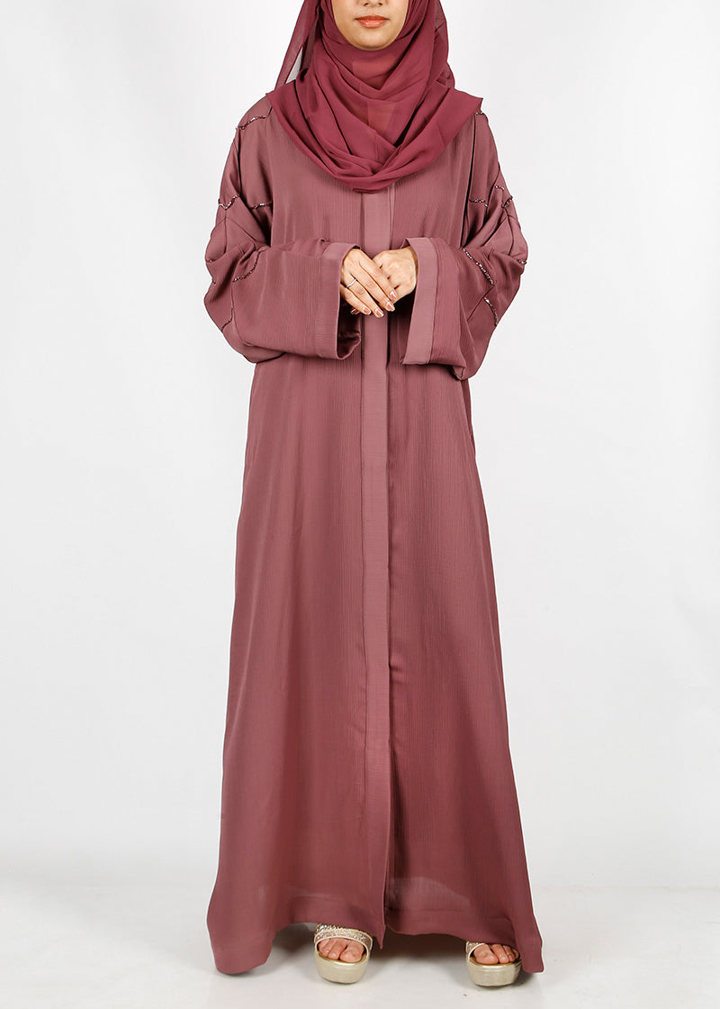 BeingMuslims Purple Dubai Style Abaya with Cut-dana work on sleeves