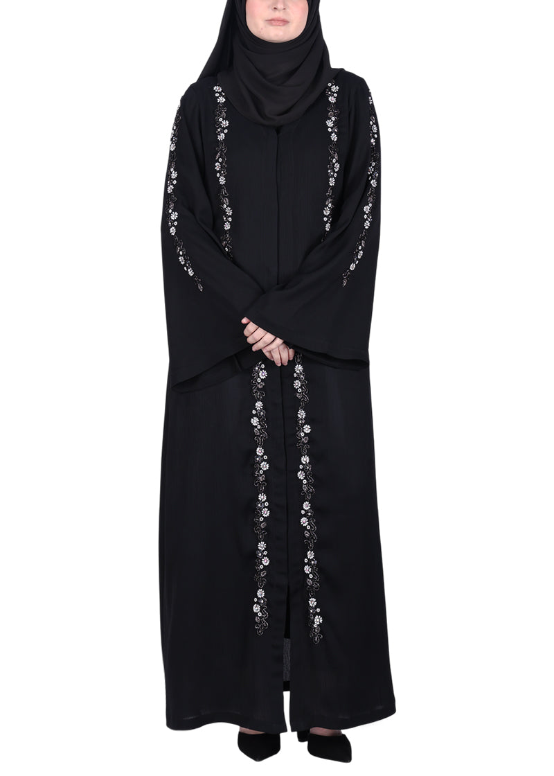 BeingMuslims Abaya with Designer Intricate Hand Embroidery Black