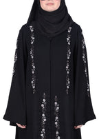 BeingMuslims Abaya with Designer Intricate Hand Embroidery Black