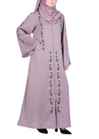 BeingMuslims Abaya with Designer Intricate Hand Embroidery Purple