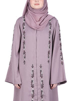 BeingMuslims Abaya with Designer Intricate Hand Embroidery Purple