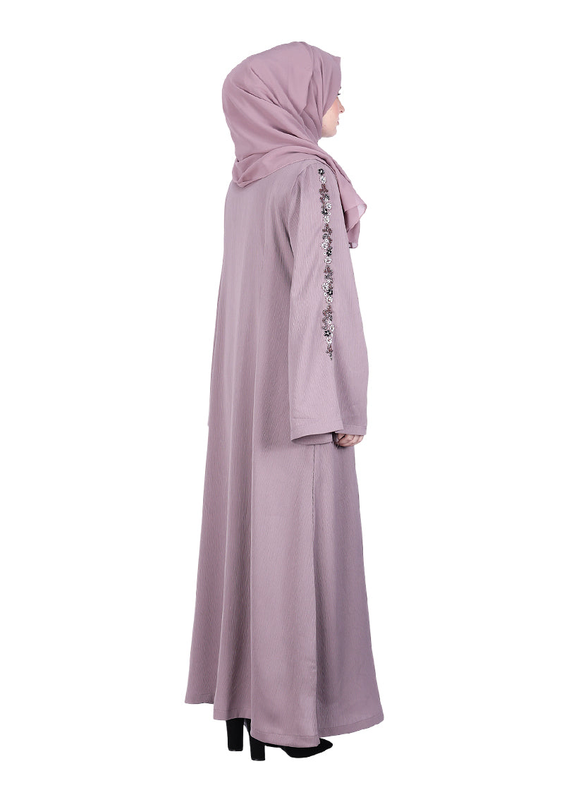 BeingMuslims Abaya with Designer Intricate Hand Embroidery Purple