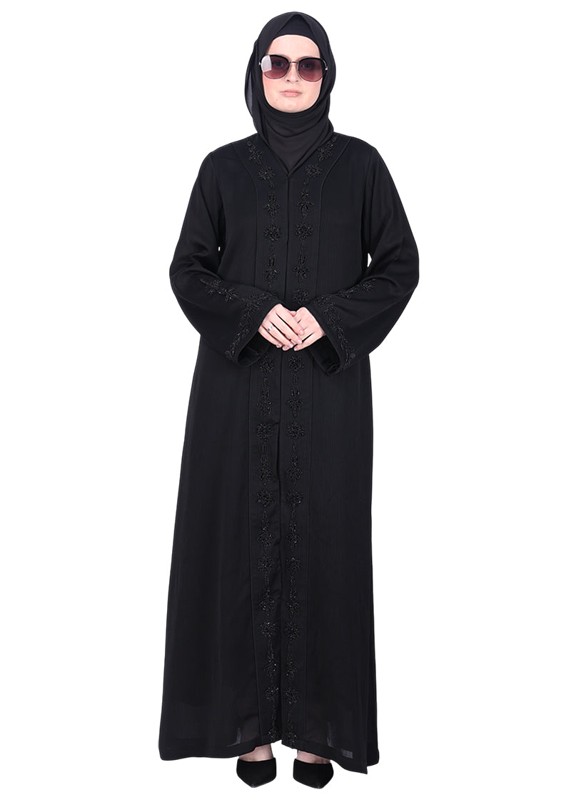 BeingMuslims Abaya with Rich Intricate Hand Embroidery Black
