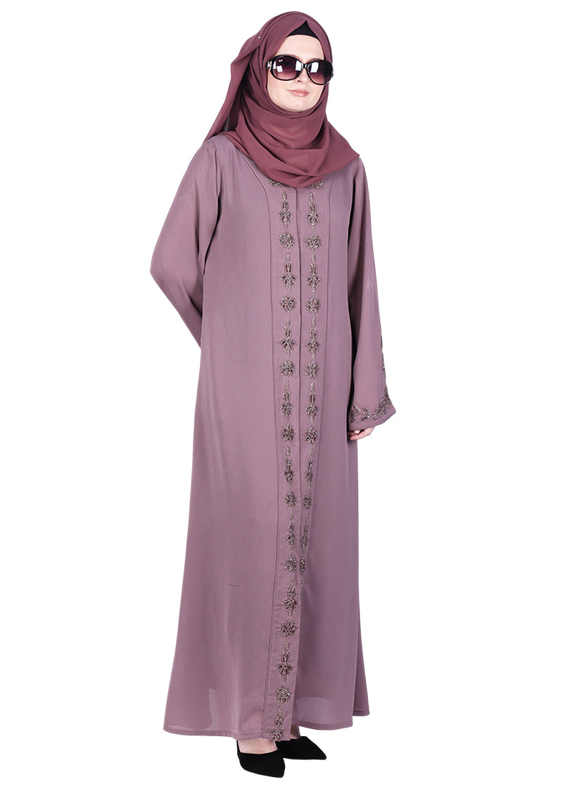 BeingMuslims Abaya with Rich Intricate Hand Embroidery Purple