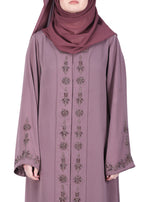BeingMuslims Abaya with Rich Intricate Hand Embroidery Purple