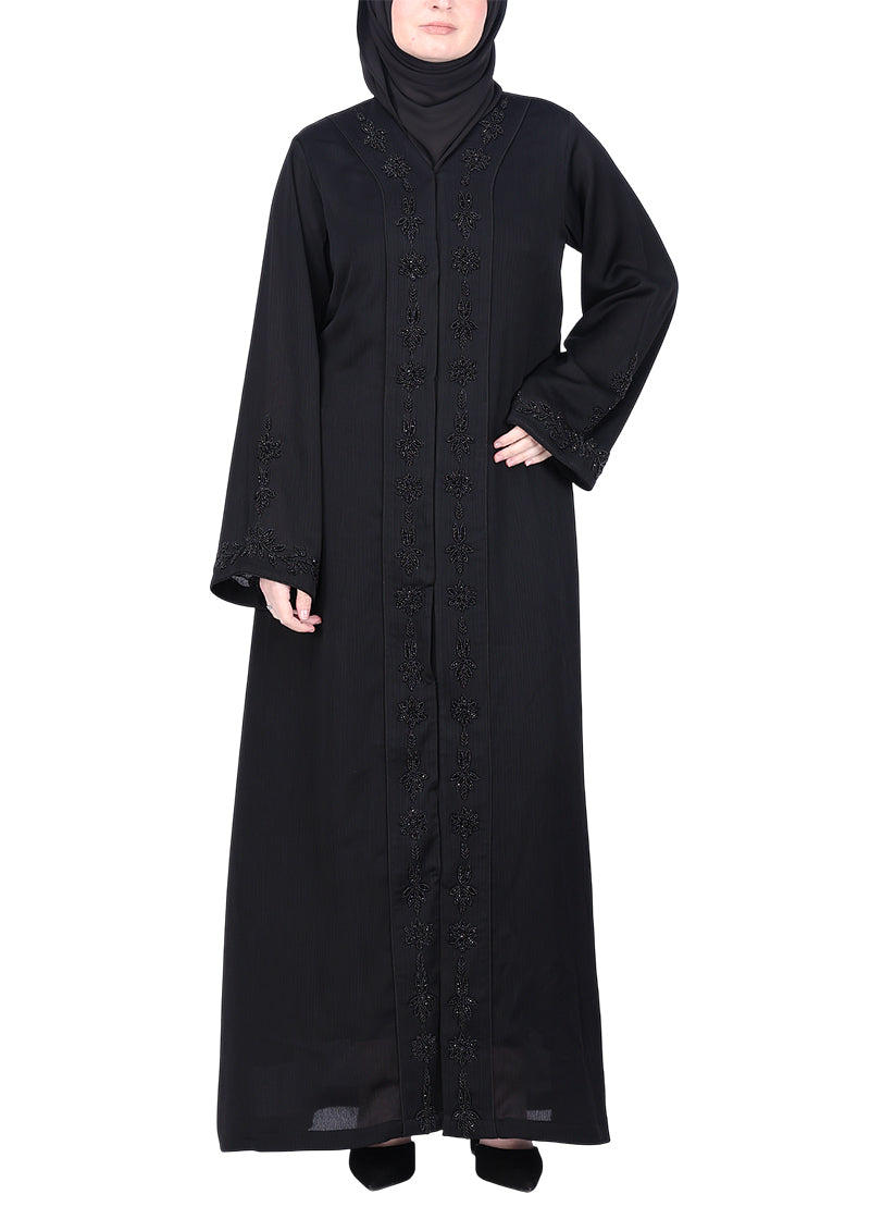 BeingMuslims Abaya with Rich Intricate Hand Embroidery Black