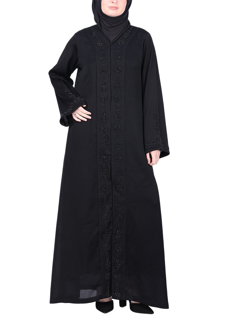 BeingMuslims Abaya with Rich Intricate Hand Embroidery Black