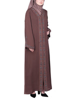 BeingMuslims Abaya with Rich Intricate Hand Embroidery Brown