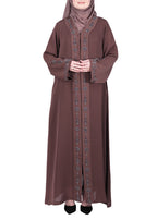 BeingMuslims Abaya with Rich Intricate Hand Embroidery Brown