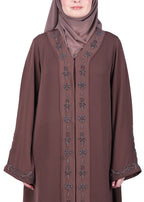 BeingMuslims Abaya with Rich Intricate Hand Embroidery Brown