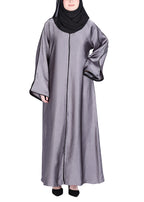 BeingMuslims Gleaming Elite Crush Abaya with Piping Dark Grey