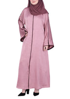 BeingMuslims Gleaming Elite Crush Abaya with Piping Onion Pink
