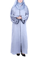 BeingMuslims Gleaming Elite Crush Abaya with Piping Silver