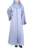 BeingMuslims Gleaming Elite Crush Abaya with Piping Silver