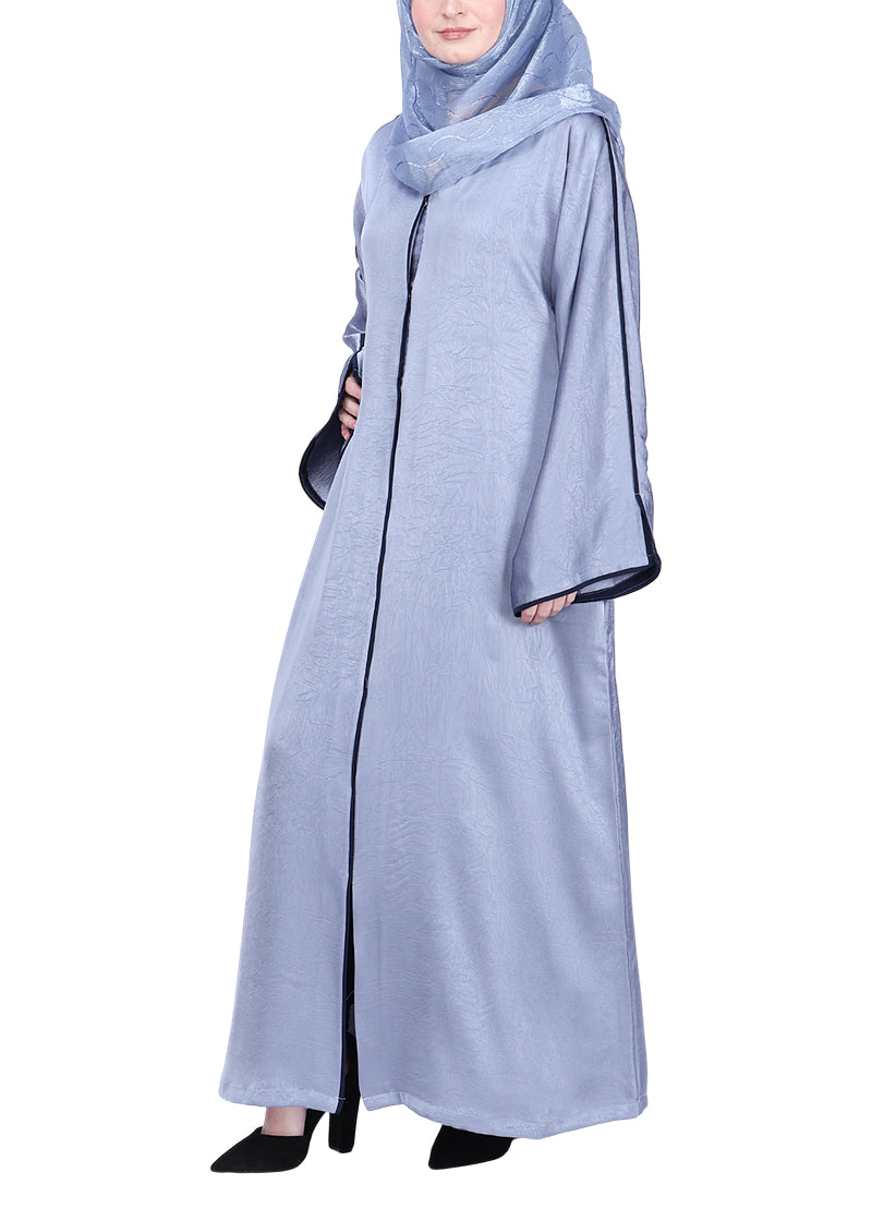 BeingMuslims Gleaming Elite Crush Abaya with Piping Silver