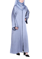 BeingMuslims Gleaming Elite Crush Abaya with Piping Silver