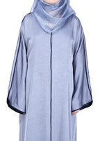 BeingMuslims Gleaming Elite Crush Abaya with Piping Silver