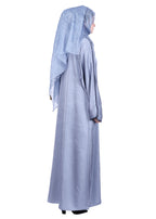 BeingMuslims Gleaming Elite Crush Abaya with Piping Silver