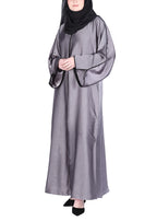 BeingMuslims Gleaming Elite Crush Abaya with Piping Dark Grey