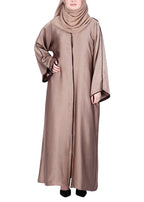 BeingMuslims Gleaming Elite Crush Abaya with Piping Oak Brown